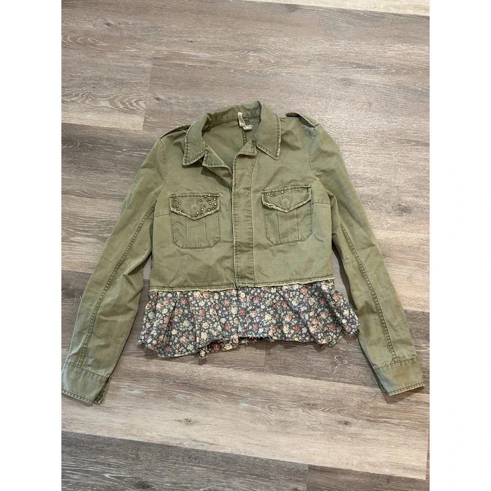 We The Free by Free People Sergeant Ruffle utility jacket XS Olive Green